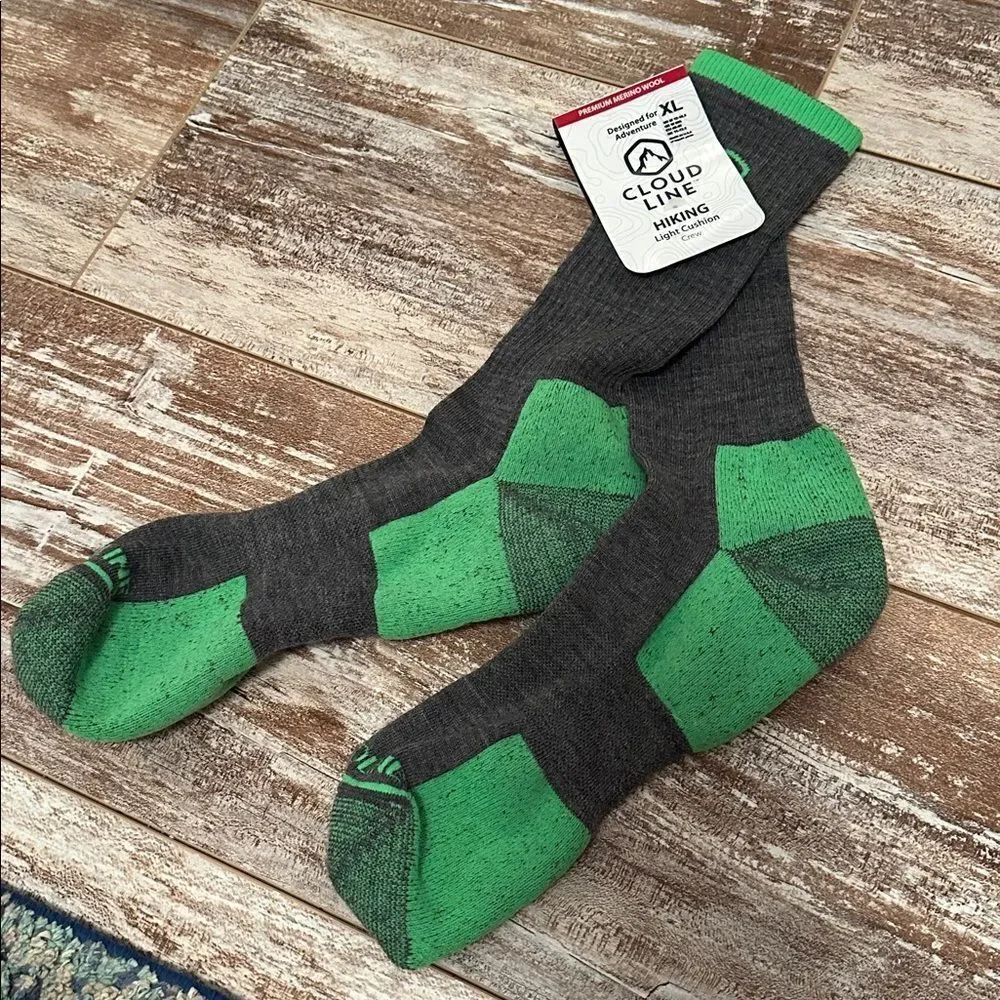 Cloud Line Hiking Light Cushion Socks Men Size XL NWT Premium Merino Wool